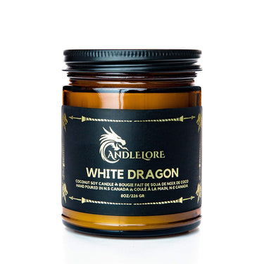 Medium White Dragon scented candle on a white background